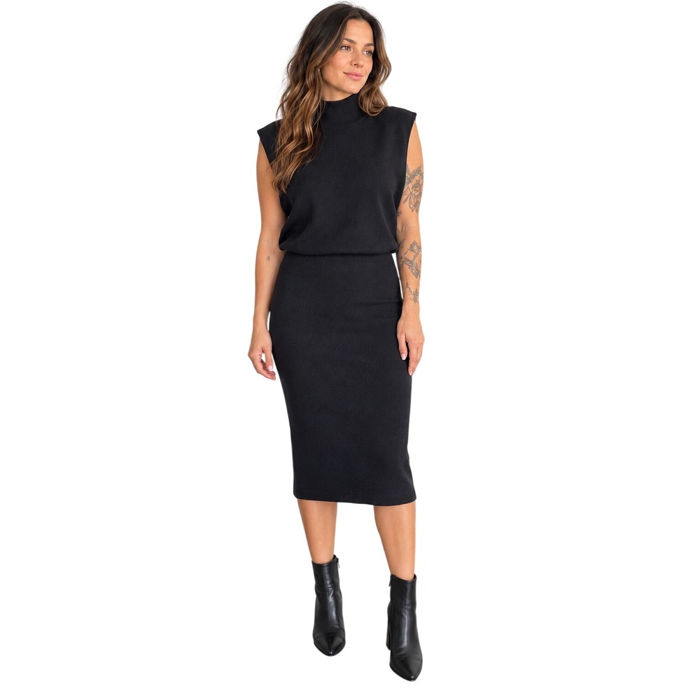 Banana Republic Sleeveless Knit Sweater Dress Sz L Tall Black Mock Neck Midi